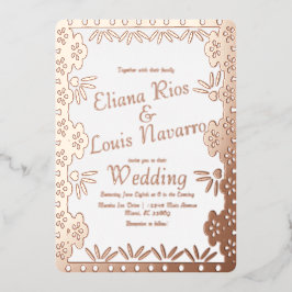 Moderne Mexicaanse papel Picado Gold Weddenschap g Folie Uitnodiging