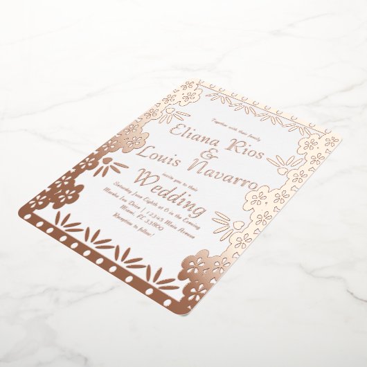 Moderne Mexicaanse papel Picado Gold Weddenschap g Folie Uitnodiging (Gedraaid)