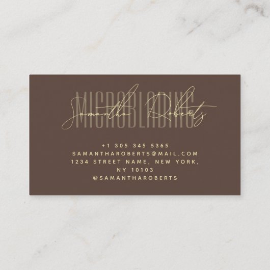 Moderne microblading typografie script bruin visitekaartje (Achterkant)