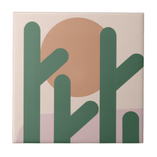 Moderne mid-century cactus kunst aardse patroon tegeltje