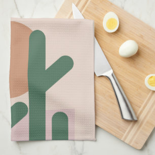 Moderne mid-century cactus kunst aardse patroon theedoek