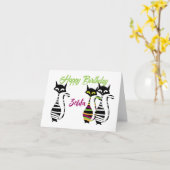 Moderne Mid Century Cats bewerkbare tekst Kaart (Gele Bloem)