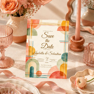 Moderne Mid Century Geometrische Bruiloft Save The Date