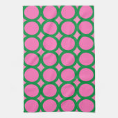 Moderne Mid Century Groene & Roze Geometrische Vor Theedoek (Verticaal)