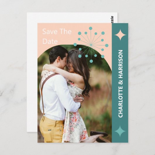 Moderne mid-century Retro foto slaat de datum op Briefkaart (Voorkant / Achterkant)