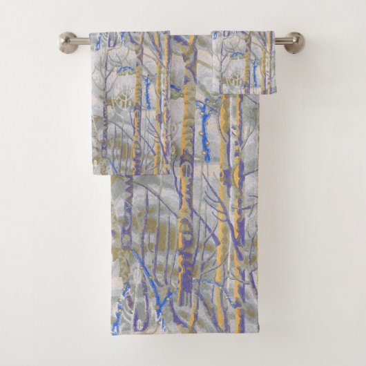 Moderne Mid-Century Stijl Berkenbos Patroon Bad Handdoek (Insitu)