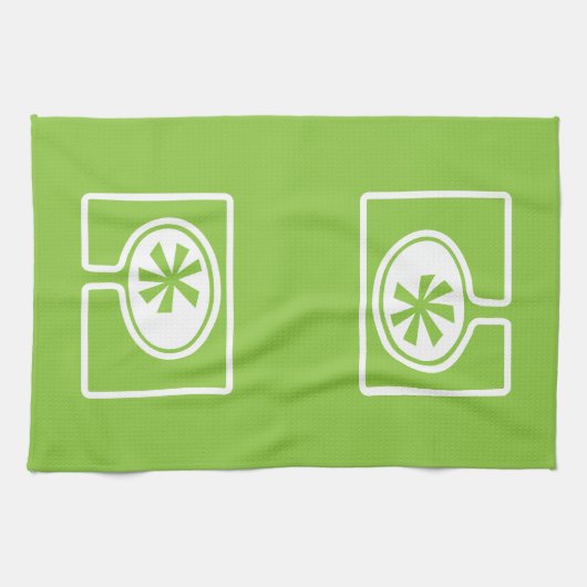 Moderne middeleeuwse boom op groen theedoek (Horizontaal)