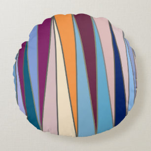 Moderne middeleeuwse driehoeken, blauw, Paars en g Rond Kussen