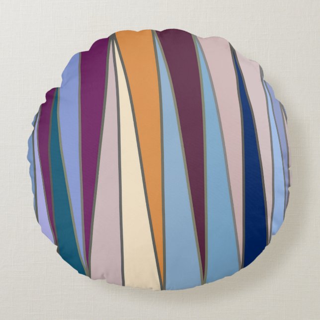 Moderne middeleeuwse driehoeken, blauw, Paars en g Rond Kussen (Voorkant)