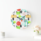 Moderne middelgrote kleurrijke geometrische atooms grote klok (Huis)