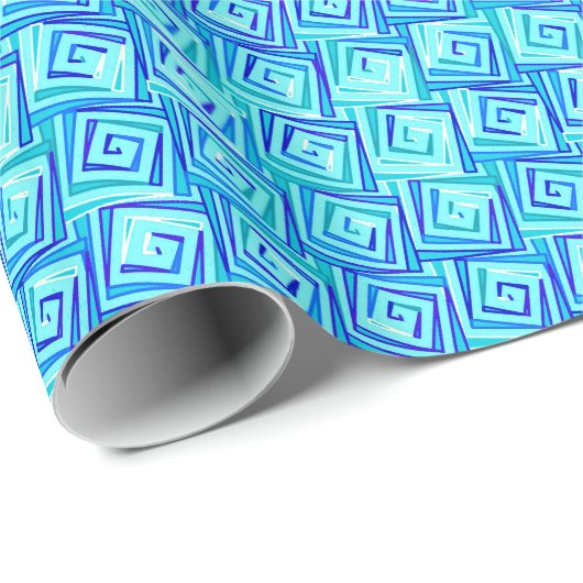Moderne, middelgrote spiraaltjes - aqua multi cadeaupapier (Rol Hoek)