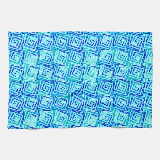 Moderne, middelgrote spiraaltjes - aqua multi theedoek (Horizontaal)