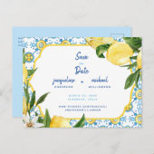 Moderne Middellandse Zee Blauw en Lemons sparen de Aankondigingskaart (Voorkant / Achterkant)