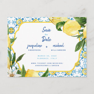 Moderne Middellandse Zee Blauw en Lemons sparen de Aankondigingskaart