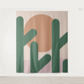 Moderne Midden Eeuwse Cactus Kunst Aardse Patroon Wandkleed (Voorkant)