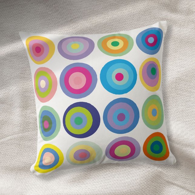 Moderne Midden Eeuwse Cirkels Patroon Kleurrijk Kussen (Modern Mid Century Circles Pattern Colorful Throw Pillow)