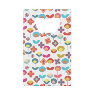Moderne middeneeuwse retro 60s 70s blokpatroon creditkaart flessenopener