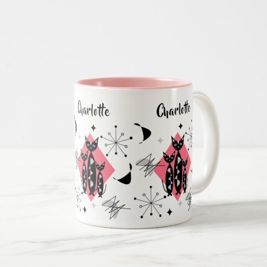 Moderne middenklasse retro-katten die speciaal zij tweekleurige koffiemok (Voorkant rechts)