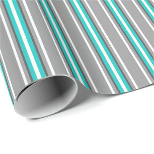 Moderne middenstrepen, grijs en Turquoise Cadeaupapier