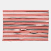 Moderne middenstrepen, koraal, zwart en wit theedoek (Horizontaal)