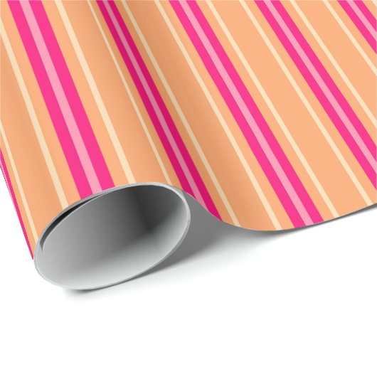 Moderne middenstrepen, roze Fuchsia en Oranje Cadeaupapier (Rol Hoek)