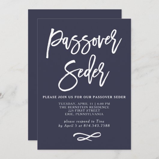 Moderne Midnight Blue- en White Passover Seder Car Kaart (Voorkant / Achterkant)