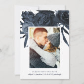 Moderne Midnight Blue Floral-foto Bewaar de datum Save The Date (Voorkant)