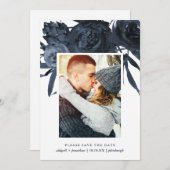 Moderne Midnight Blue Floral-foto Bewaar de datum Save The Date (Voorkant / Achterkant)
