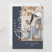 Moderne Midnight Blue foto Kerstmis Groet Feestdagenkaart (Voorkant)