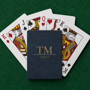 Moderne Midnight Blue met Gouden Monogram Custom Pokerkaarten
