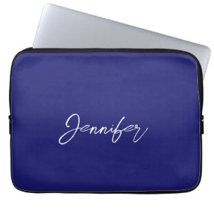 Moderne Midnight Blue Plain Unieke Handschrijfnaam Laptop Sleeve
