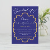 Moderne Midnight Blue Ze Heeft Het Gedaan Afstudee Kaart (Staand voorkant)