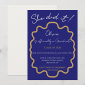 Moderne Midnight Blue Ze Heeft Het Gedaan Afstudee Kaart (Voorkant / Achterkant)