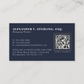 Moderne Midnight Navy Goud QR Code Professioneel Visitekaartje (Voorkant)