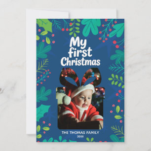 Moderne “Mijn Eerste Kerstmis” Baby Fotokaart Feestdagenkaart