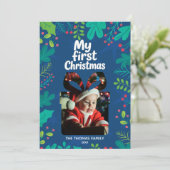Moderne “Mijn Eerste Kerstmis” Baby Fotokaart Feestdagenkaart (Staand voorkant)