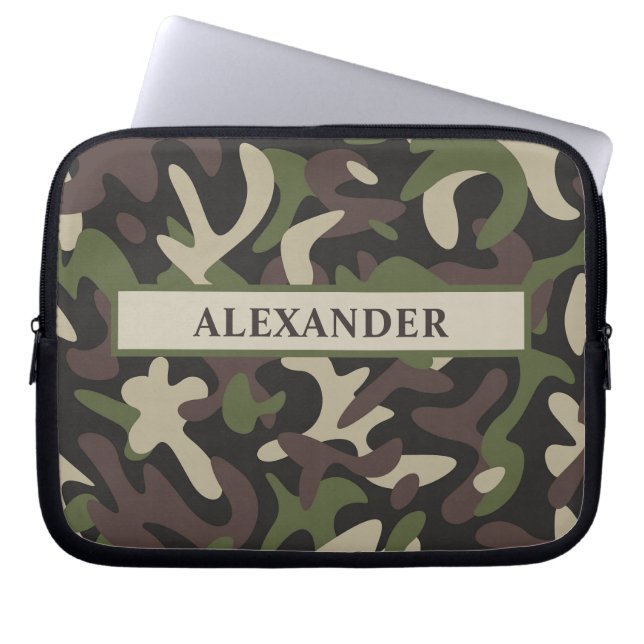 Moderne militaire Camouflage Green Brown personali Laptop Sleeve (Voorkant)