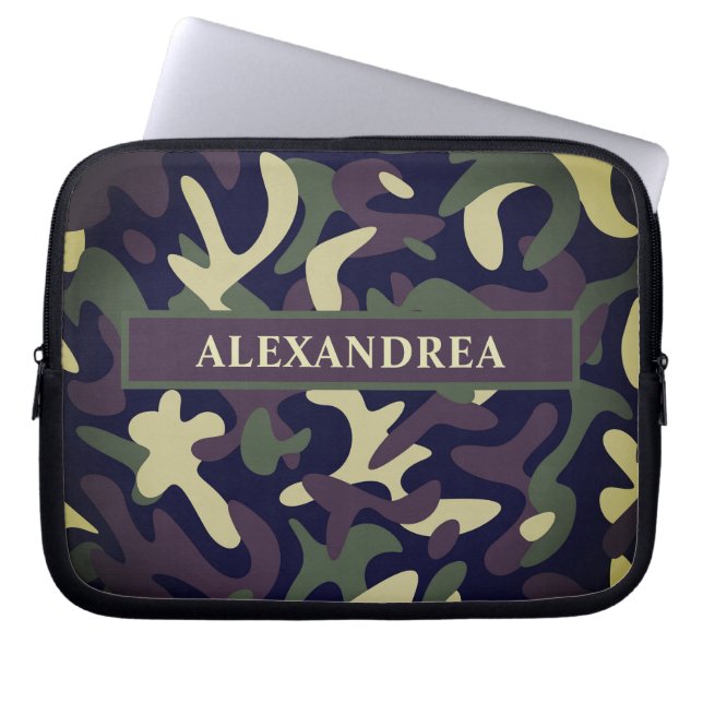 Moderne militaire Camouflage Green Camo personalis Laptop Sleeve (Voorkant)