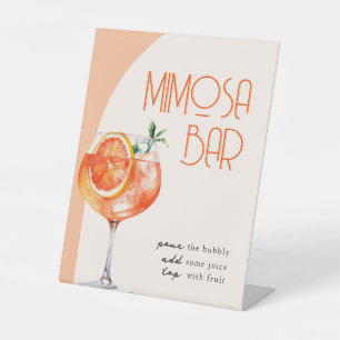 Moderne Mimosa Bar Aperol Spritz Bruidsfeest Reclamebord Met Voetstuk