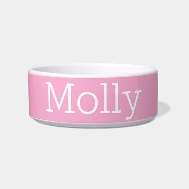 Moderne Mini Solid Kleur Roze Aangepaste Naam Pet Voerbakje (Voorkant)