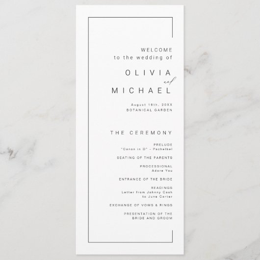 Moderne miniatuurbruiloft met chic-typografie programmakaart (Voorkant)