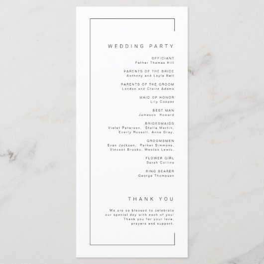 Moderne miniatuurbruiloft met chic-typografie programmakaart (Achterkant)