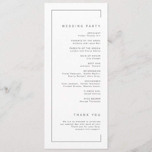 Moderne miniatuurbruiloft met chic-typografie programmakaart (Achterkant)