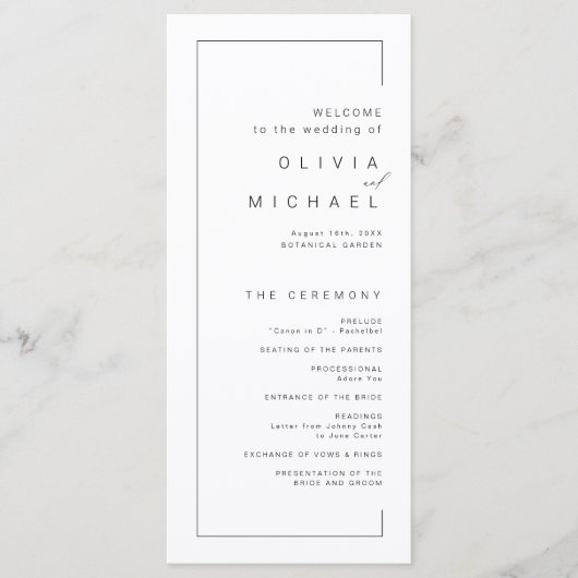 Moderne miniatuurbruiloft met chic-typografie programmakaart (Voorkant)