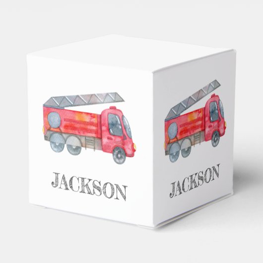 Moderne miniatuurfeest van vuurman bedankdoosjes (Achterkant)