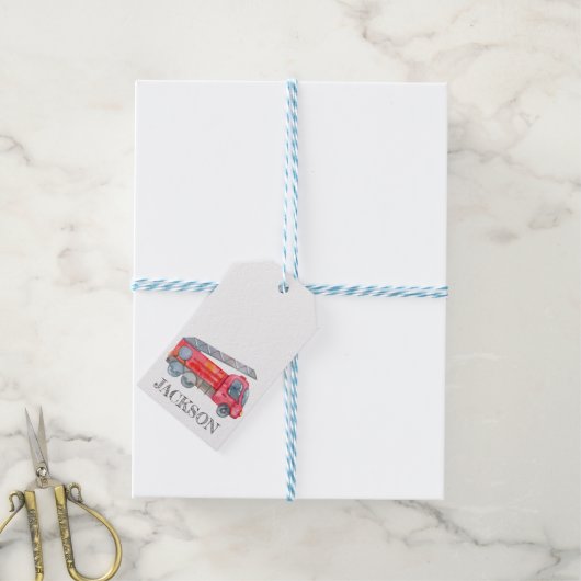 Moderne miniatuurfeest van vuurman cadeaulabel (Met Touw)