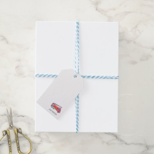 Moderne miniatuurfeest van vuurman cadeaulabel (Met Touw)