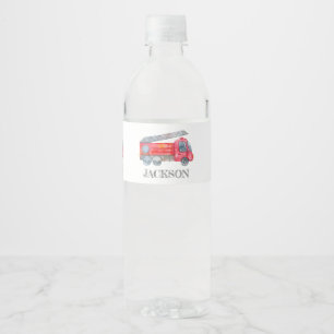 Moderne miniatuurfeest van vuurman waterfles etiket