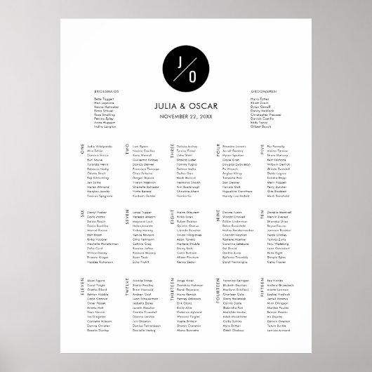 Moderne miniatuurmonogram cirkelvormig monogram poster (Voorkant)