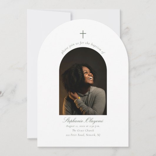 Moderne miniboogfoto Christelijke volwassen doop Kaart (Voorkant)